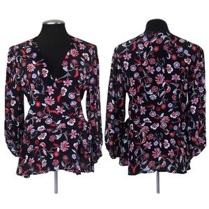 Banana Republic‎ - Floral Puff Sleeve Peplum Wrap Top S